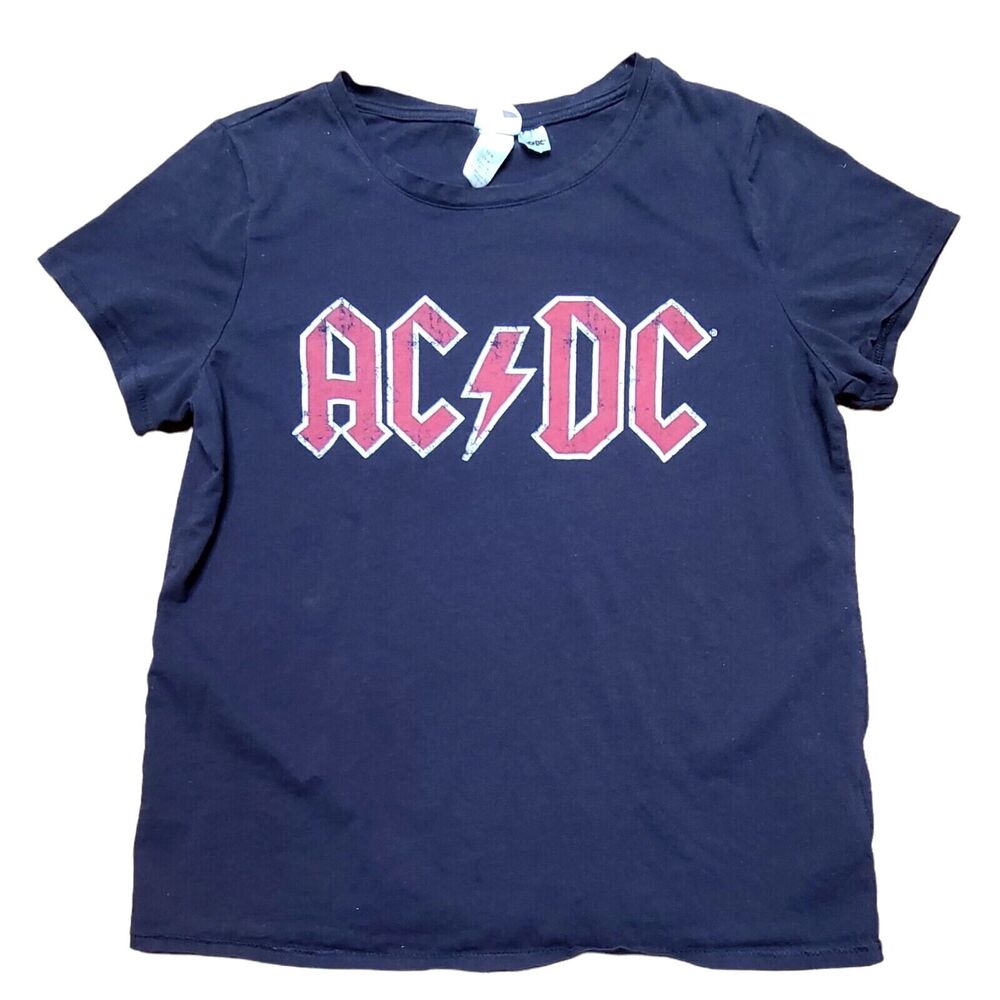 AC/DC Women's H&M T-shirt Size Medium Black w\ Red Lettering Rock Heavy Metal